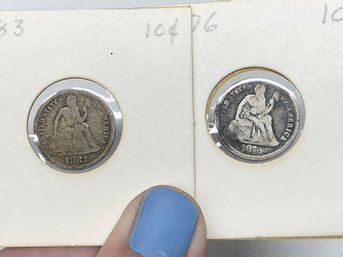 Two Seated Liberty Dimes 1876 And 1883