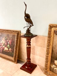 BA Bronze Or Bronzed Metal Sculpture Of Cranes On Marble Base With Decorative Plinth