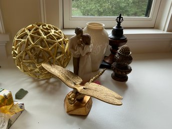 3C Lot Of Decorative Items Dragonfly Figure Vase Gold Ball Etc