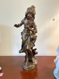 3C Spelter Sculpture Of A Girl With A Broken Jug By Francois Moreau Classic Statue 15 Inches Tall