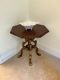 3C Hectagonal Side Table And Porcelain Leaf Dish