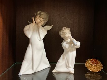 3D Pair Of Lladro Angel Figurine Porcelain Statues