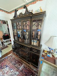 Large Chinese Style Painted Breakfront Bookshelves Over Drawers Cabinet