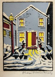 Small Christmas Winter Screen Print By Gladys Wilkins Murphy.