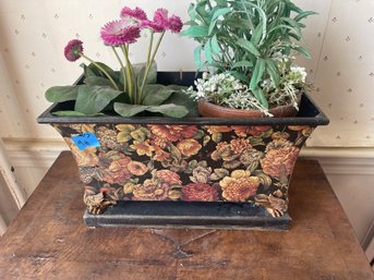 Metal Planter Box With Floral Decorations