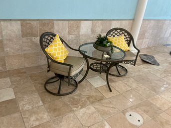 BA Pool Furniture Table And Pair Of Chairs With Faux Floral Arrangement