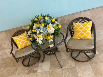 BA Pool Furniture Table And Pair Of Chairs With Faux Floral Arrangement #B