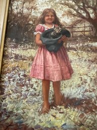 Antique Oil Painting Signed W P Phelps William Preston Phelps Girl With Cat