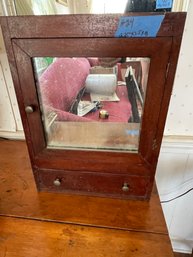 Unusual Antique 1 Door 1 Drawer Mirrored  Cabinet