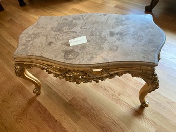 2K French Style Marble Top  Gilt And Carved Wood Coffee Table