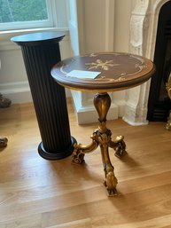 2K Fancy Carved And Gilt Round Side Table And Decorative Plinth Plant Stand