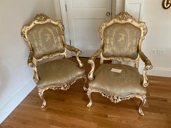 2K Pair Of French Style Gilt And Upholstered Armchairs