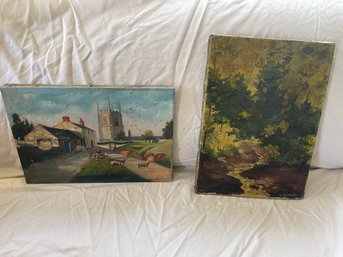 2 Antique Oil On Canvas Paintings Signed W.B. And C. Guerineau ?