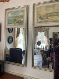 Pair Of Mid Century Mirrors With Maritime Art