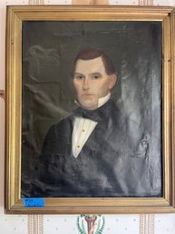 Large Antique Portrait Of Gentleman In Early Clothing