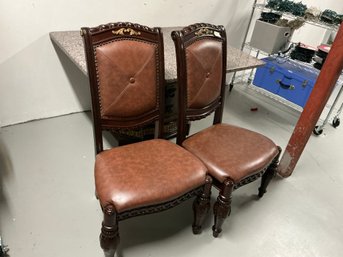 BF Pair Of Large Decorative Faux Leather Brown Chairs