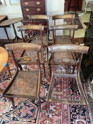 6 Matching Sabre Leg Cane Seat Antique Chairs