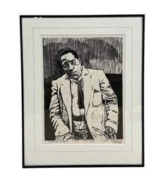 Peter Bodge Jazz Music Historian And Artist 1983  Charlie Parker  Linoleum Print Pencil Signed