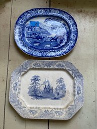 2 Large Blue Ironstone Platters