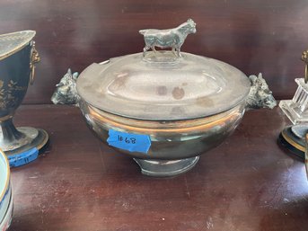 Large Silver Plate  Tureen With Cow Handles