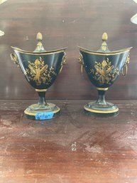 Pair Of Antique Toleware Matching Urns