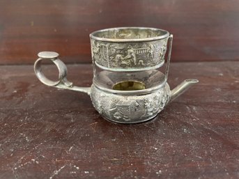 Antique Sterling Silver Tea Strainer With Bucket Caddy