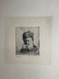 After Rembrandt Early Restrike Print No. 278 Man With Large Beard On Laid Paper 19th C.