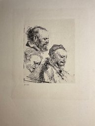 After Rembrandt Study Of Three Men No. 303 Early Reprint On Laid Paper 19th C.