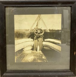 Antique Photograph Of Wooden Boat Helm Ships Wheel Framed