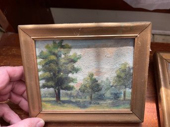 Pair Of Miniature Antique Oil Paintings 5' H X 6' L