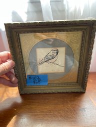 Antique Watercolor Of Chick-a-Dee Signed Edith Sparling?