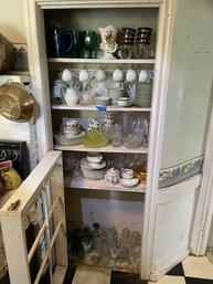 Cupboard Full Of Antique China And Glass Royal Worcester, Cobalt Etc