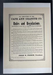 Cape Ann Granite Co Rules And Regulations 1875 Reproduction Print