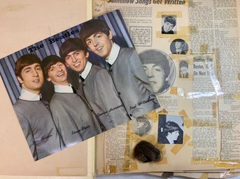 Vintage Beatles Scrapbook (Example B) With Newspaper Clippings Strand Tickets Lock Of Hair Etc.