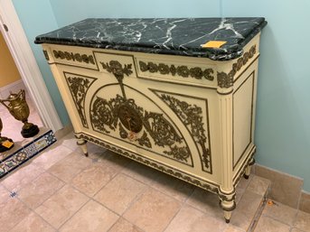 BB French Style Marble Top White Painted Sideboard