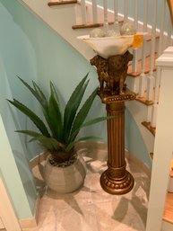 BB Faux Potted Plant And Decorative Faux Column With Lion Footed Bowl