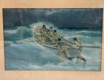 Vintage/antique Print Of Gloucester Fishermen In Boat By Bowler 1906