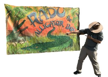 MASSIVE Vintage Hand Painted Freak Show Sideshow Banner Radu The Alligator Boy Paint On Canvas