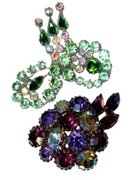 Two Oversized Vintage Sparkly Rhinestone Brooches