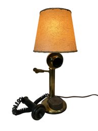 Antique Brass Stick Telephone Made Into A Table Lamp With Patent Number