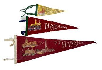 Three Vintage Felt Cuba Pennants Havana Habana Maine Monument