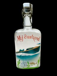 Rare Hand Painted Vintage Swedish Fisherman Liquor Hip Flask Bottle Hej Dunkom