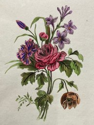 Antique Watercolor And Pencil Of Floral Arrangement