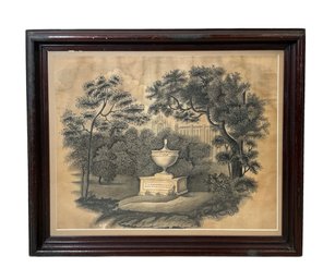 Hand Drawn Ink Antique Folk Art Memorial 1815 Edward Russell Urn Weeping Willows