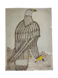 Vintage  Folk Art Drawing Of An American Bald Eagle Signed P Chick