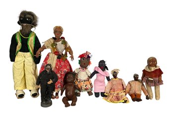 Large Lot Of Various Folk Art African American Cloth And Composition Dolls