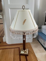 2B Gilt Table Lamp With Feather Applique Shade And Pendants