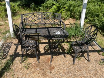 Second Set Of Metal Lawn Patio Furniture Fleur De Lis Bench #B