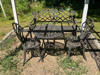 Set Of Metal Lawn Patio Furniture Fleur De Lis Bench #A