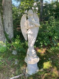 Composite Material Angel On Plinth Lawn Garden Ornament 67 Inches Tall